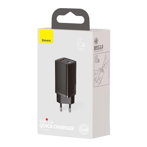 Hurtig rejseoplader Baseus GaN2 Lite USB+C 65W EU (sort)