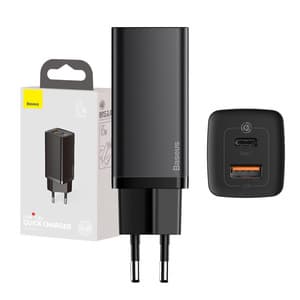 Hurtig rejseoplader Baseus GaN2 Lite USB+C 65W EU (sort) Sort