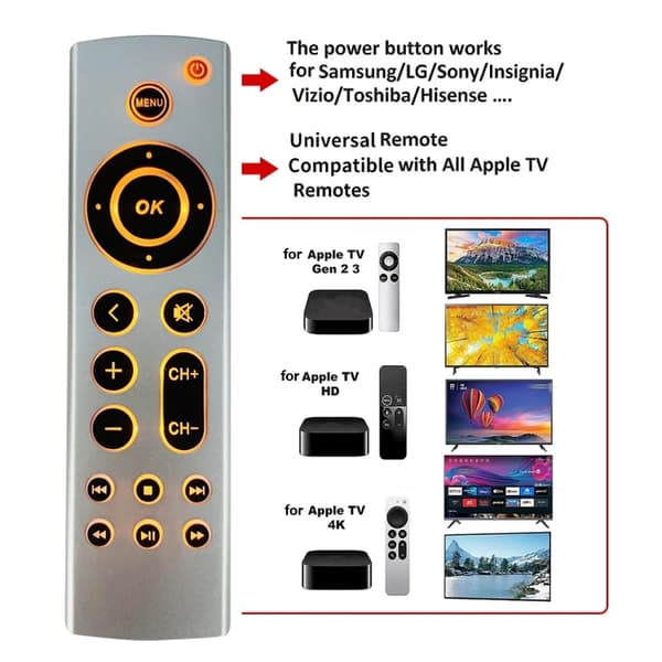 Universalfjernkontroll for Apple TV kompatibel med flere modeller - A2169 A1842 A1625