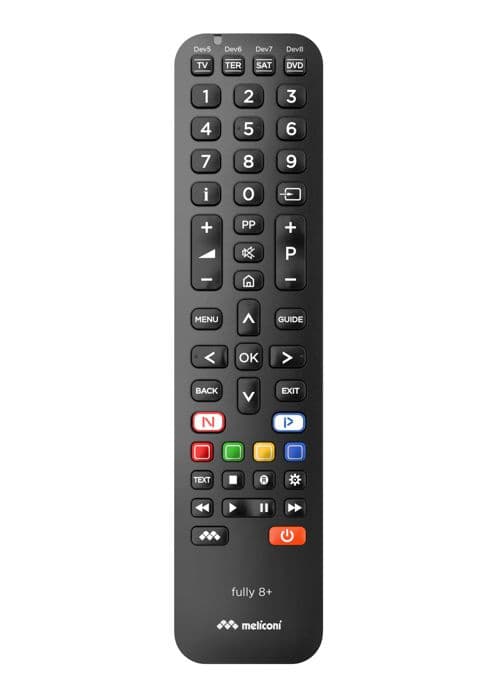 HELT 8+ universell fjärrkontroll för 8 enheter - Meliconi - Svart - Smart Tv - Direkt åtkomst till Netflix och Amazon Svart