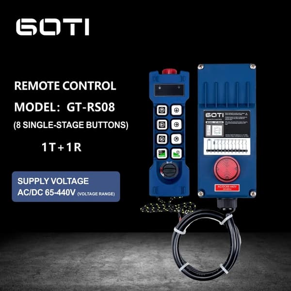 Kran Fjernbetjening, 8 Enkelt-Hastigheds Knapper, IP65 Beskyttelsesniveau,GT-RS08 65-440V