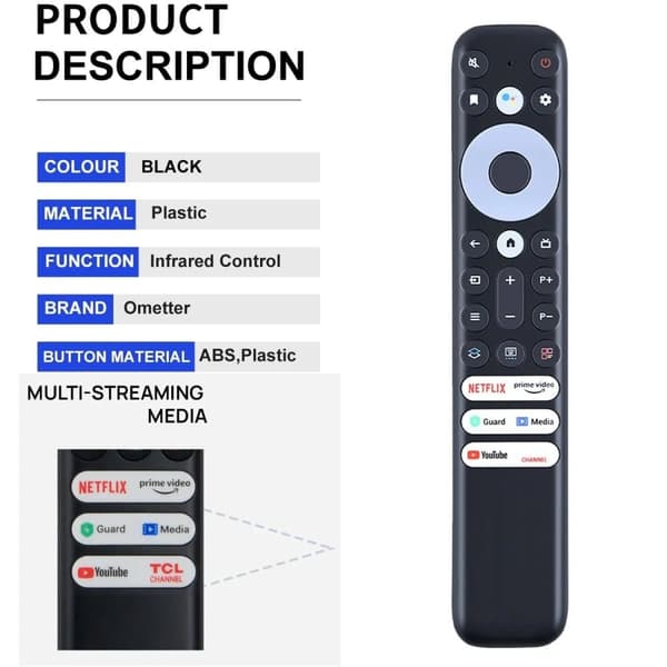 Äänitelevision kaukosäädin TCL RC902V:lle Yhteensopiva 75C641K 4K Ultra HD QLED Smart Androidin kanssa