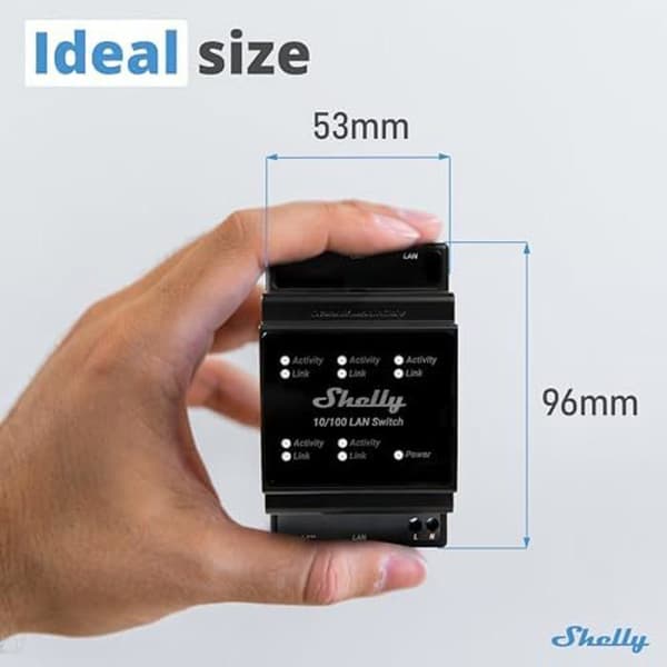 LAN switch/switch - SHELLY - LAN Switch - DIN-skena montering - 5 RJ45-portar