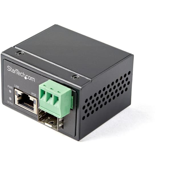 StarTech.com PoE+ Industriel Fiber til Ethernet Mediekonverter 30W - SFP til RJ45 - Singlemode/Multimode Fiber til Kobber Gigabit Ethernet - Mini/komp