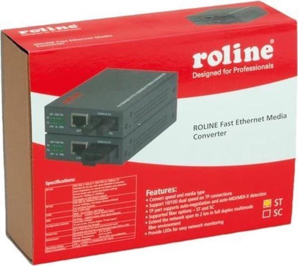 ROLINE RC-100FX/ST Fast Ethernet-konverter RJ-45 / ST, Loop-back