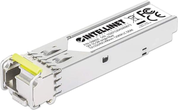INTELLINET Gigabit SFP Mini-GBIC Transceiver WDM tovejs til fiberoptisk kabel 1000Base-BX-D (LC) single-mode port, 120 km, BiDi WDM (RX1490/TX1550), M