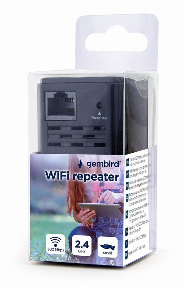 Gembird WNP-RP300-03-BK brygga/repeater Nätverksrepeater 300 Mbit/s Svart