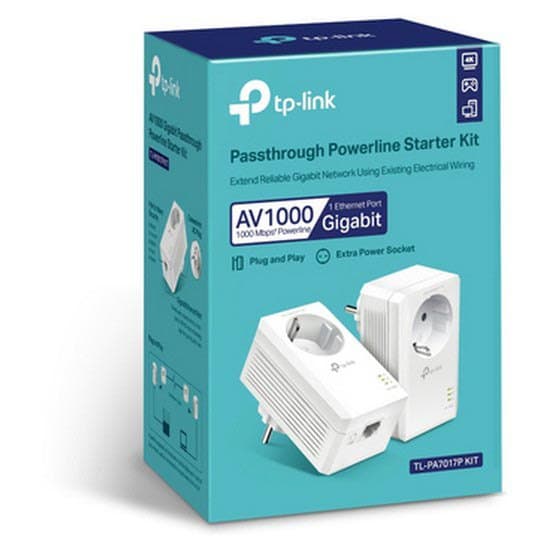 Tp-link Plc Adapter Av1000 Passthrough Powerline Kit 1000 Mbps Hvid