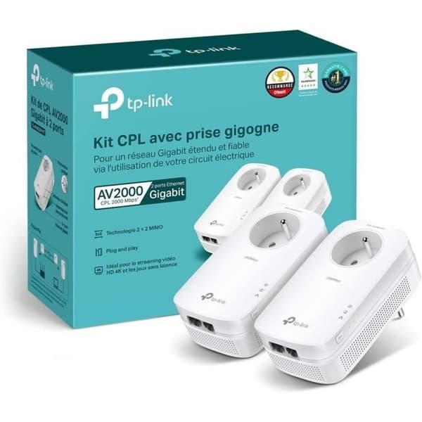 CPL 2000 Mbps - TP-Link TL-PA9025P KIT - CPL-uttag med 2 Gigabit-portar med integrerat uttag - CPL-box Kit med 2