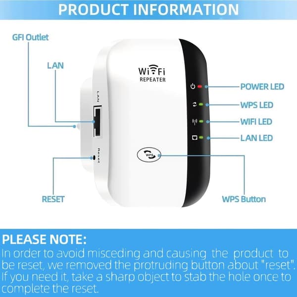 WiFi-repetitor 300Mbps 2.4GHz - Repeterarläge/Router/AP | CE-märkt med LAN-port & WPS-knapp - Hemma/Kontor