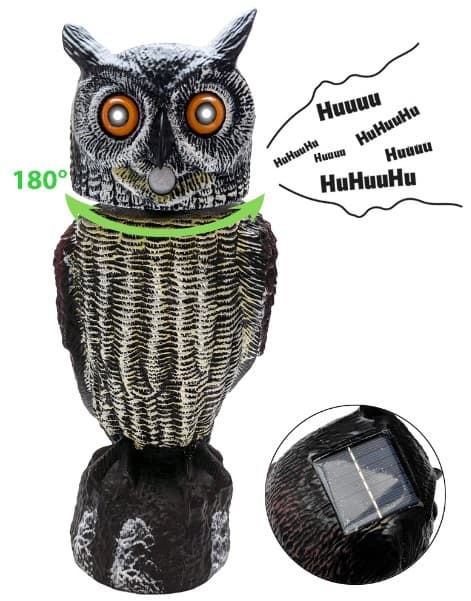 Aurinkokäyttöinen lintukarkotin Owl Sonic 3in1
