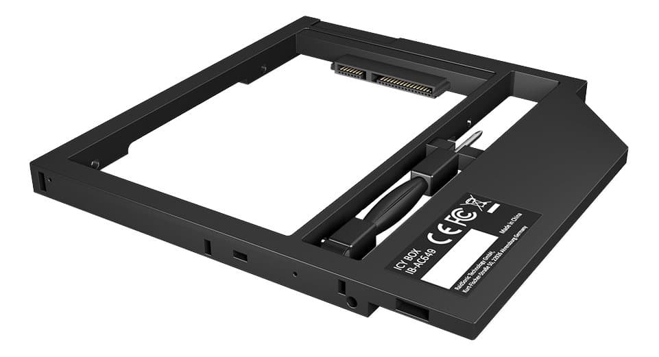 Adapter for 2.5" HDD/SSD in 9-9.5 mm Notebook DVD bay, with screwdrive