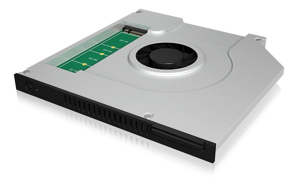 Adapter für M.2 SATA SSD in 9,5 mm Notebook DVD bay, with fan and scre