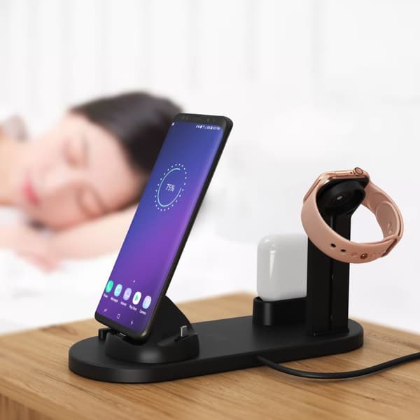 Laddningsstation Lightning Micro Usb-C QI roterbar