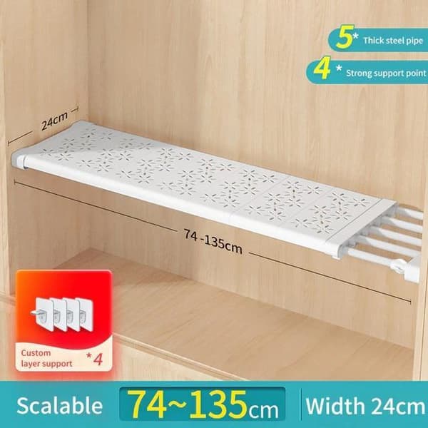 24*74-135cm justerbart teleskopiskt borrfri förvaringsställ, flexibelt, mångsidig