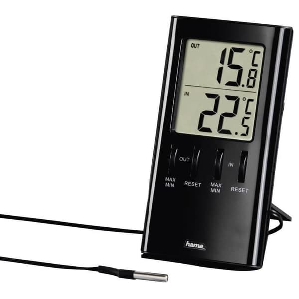 LCD-termometer T-350 - HAMA - Svart - Inomhus/utomhustemperatur - Max/min visning