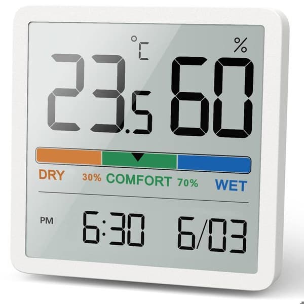 Hygrometer inomhustermometer, digital bordstermometer med temperatur- och fuktighetsmätare, (vit)