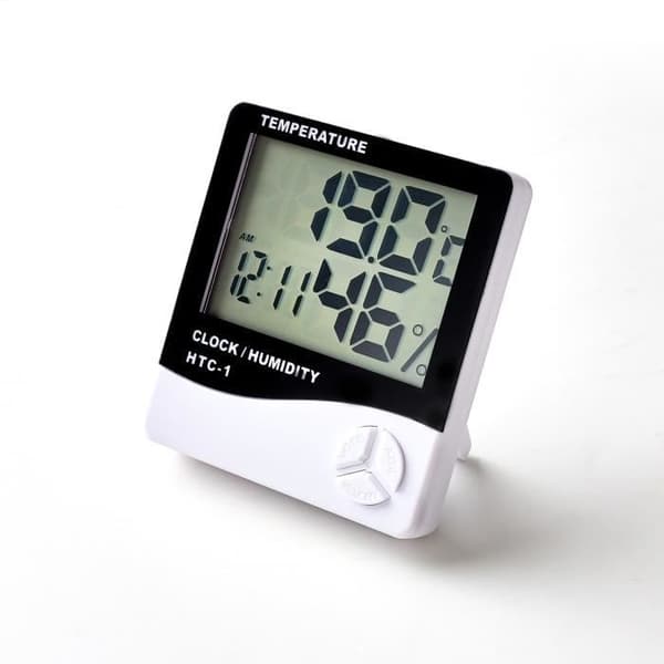 Digital LCD inomhustermometer Hygrometer Fuktighetstestare Klocka Present NF Tre knappar Vit