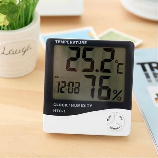 Digital LCD inomhustermometer Hygrometer Fuktighetstestare Klocka Present NF Tre knappar Vit