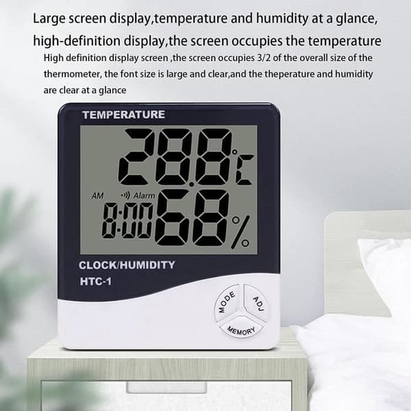 Inomhustermometer Hygrometer Hygrometer Digital temperatur- och fuktighetsmätare med LCD-skärm och väckarklockafunktion, H