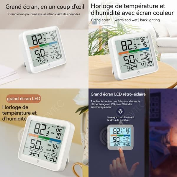 INN termometer 9x8,6 cm Hushålls LED färgskärm termometer och hygrometer Multifunktionell elektronisk klocka med kalender