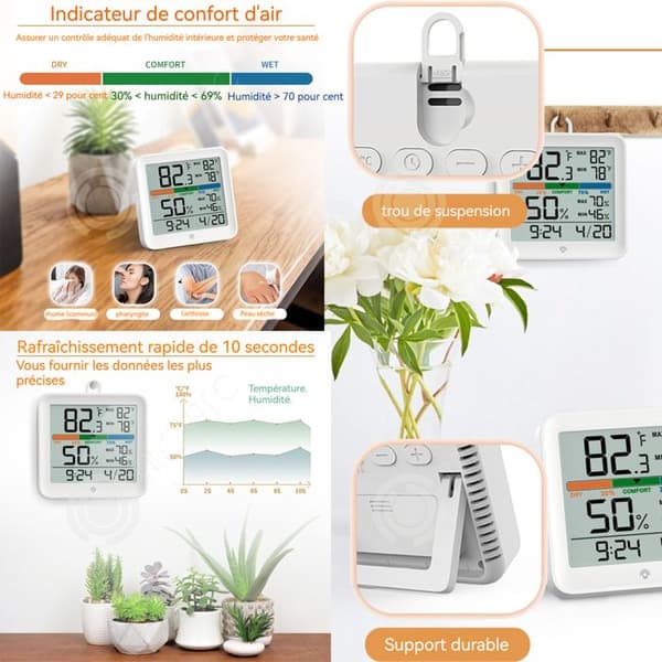 INN termometer 9x8,6 cm Hushålls LED färgskärm termometer och hygrometer Multifunktionell elektronisk klocka med kalender