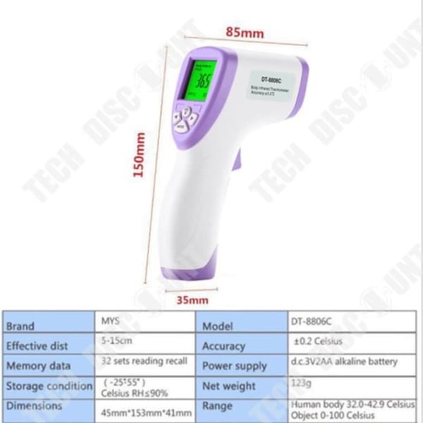TD® kontaktfri digital infraröd panntermometer för baby, vuxen, barn