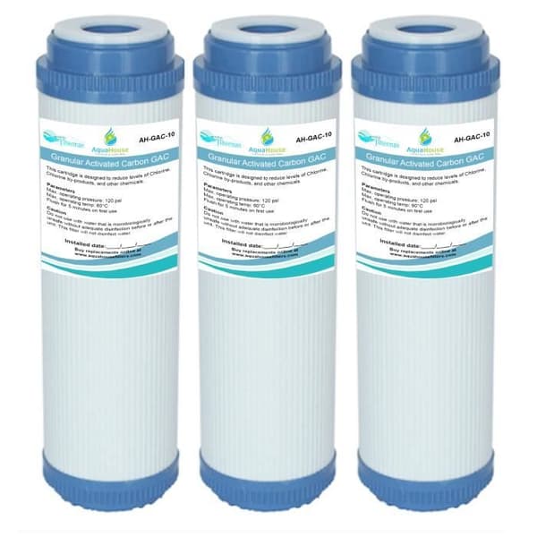 3x AquaHouse 10" 10" GAC granulär aktivt kolvattenfilterpatron för omvänd osmos, hela huset, dricksvatten