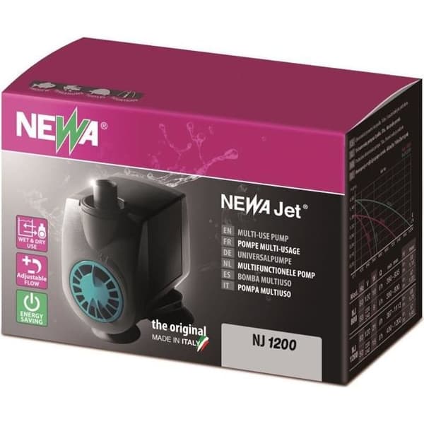 Pump - NEWA - New Jet Nj 1200 - Flödeshastighet 1200L/h - Mått 47x73xH78,5 mm - Svart