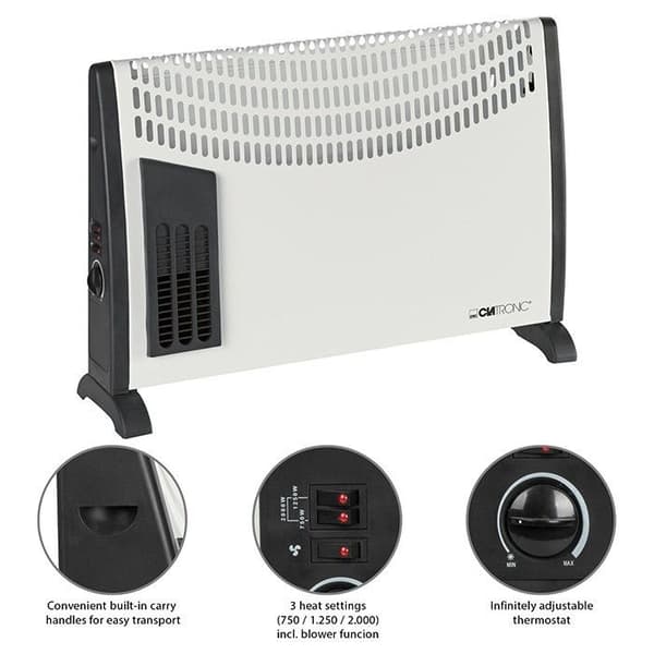 Elkonvektor - Clatronic - KH 3433N - 2000 W - 3 värmelägen - Fläktfunktion