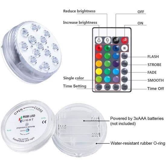 Dränkbar LED-belysning - OEMG - Flerfärgad - RF-fjärrkontroll - Vattentät IP68 - Set om 4