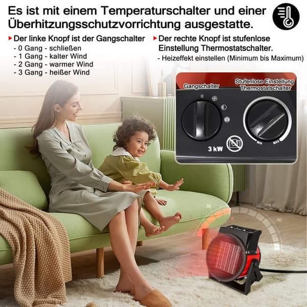 LARS360 Fläktvärmare Fläktvärmare Energisparande 2000W Tyst keramisk värmare för hemmagarage