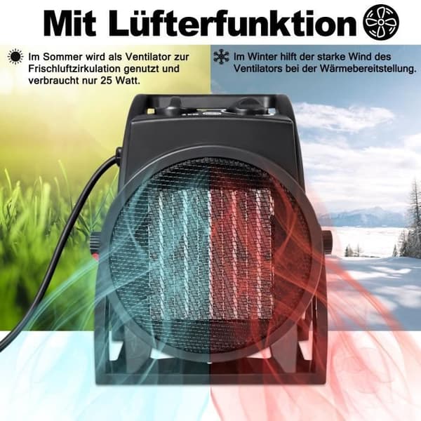 LARS360 Fläktvärmare Fläktvärmare Energisparande 2000W Tyst keramisk värmare för hemmagarage