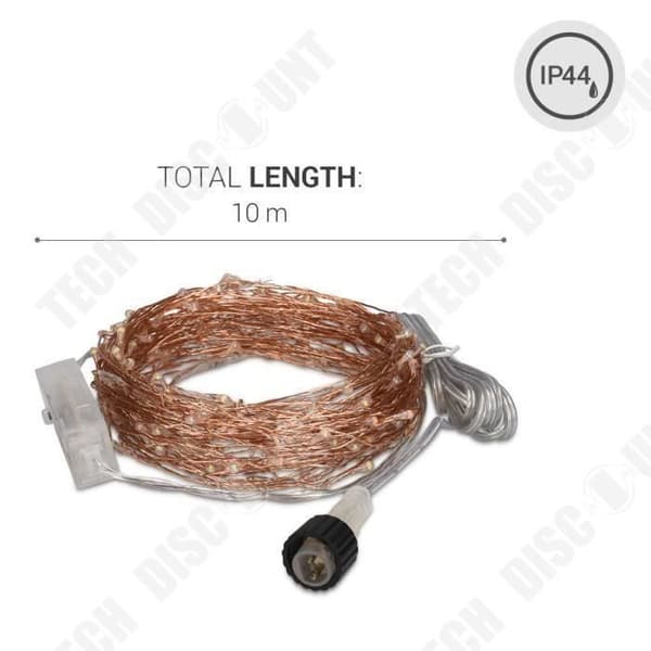 TD® LED 10m - Koppartråd med fjärrkontroll 8 justerbara ljuslägen - 100 flerfärgade LED-lampor inomhus