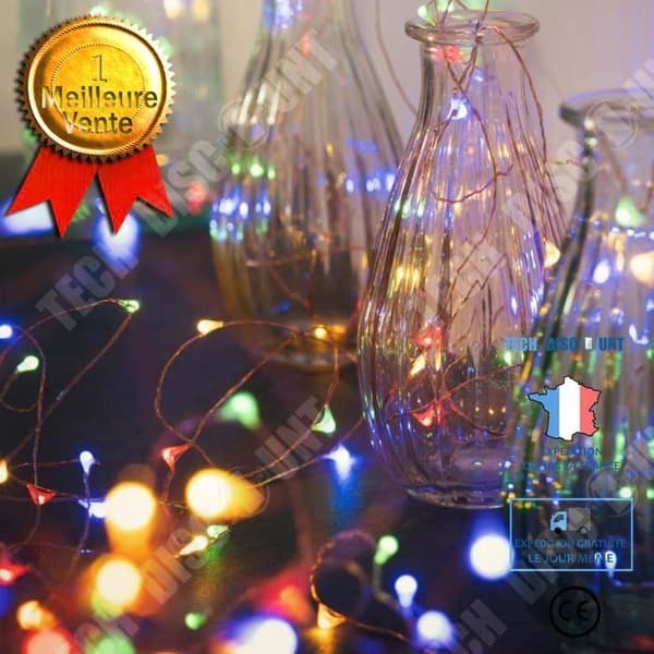 TD® LED 10m - Koppartråd med fjärrkontroll 8 justerbara ljuslägen - 100 flerfärgade LED-lampor inomhus