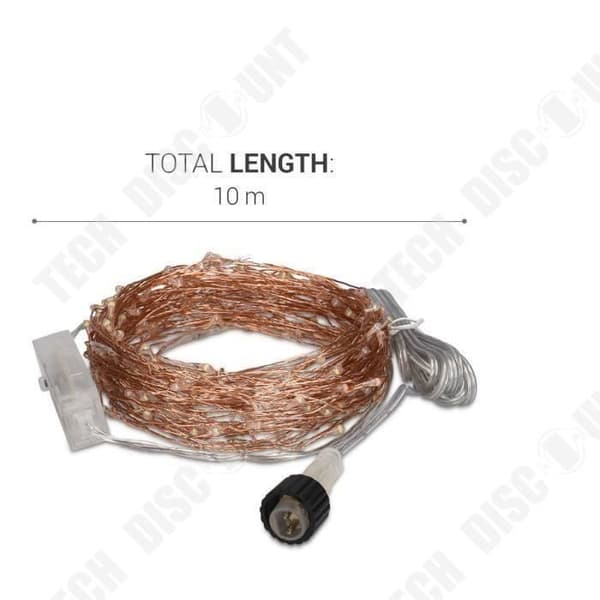 TD® LED 10m - Koppartråd med fjärrkontroll 8 justerbara ljuslägen - 100 flerfärgade LED-lampor inomhus
