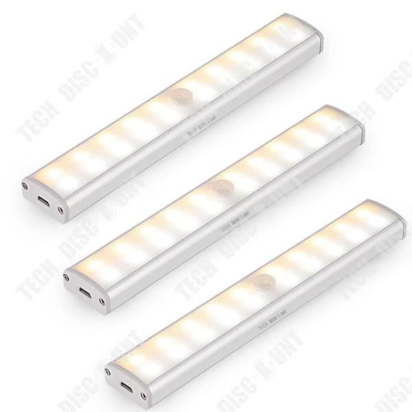 TD® 3st rörelsesensorljus, 10 LED-garderobsljus, USB-uppladdningsbart LED-nattljus, trappljus-varmvitt