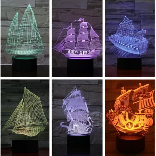 INN Nytt 3D-segelbåts-USB-nattljus för Colorful Touch LED Visual Light 3D-present