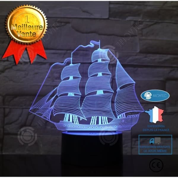 INN Nytt 3D-segelbåts-USB-nattljus för Colorful Touch LED Visual Light 3D-present