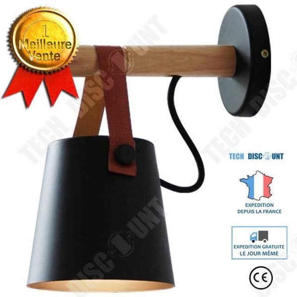 TD® Led Vägglampa Sänglampa i trä Nattlampa Modern Lampskärm Nordic Home Decor (svart)