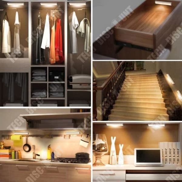 TD® 1 st rörelsesensorljus, 10 LED garderobsljus, USB-uppladdningsbart LED-nattljus, trappljus-varm vit