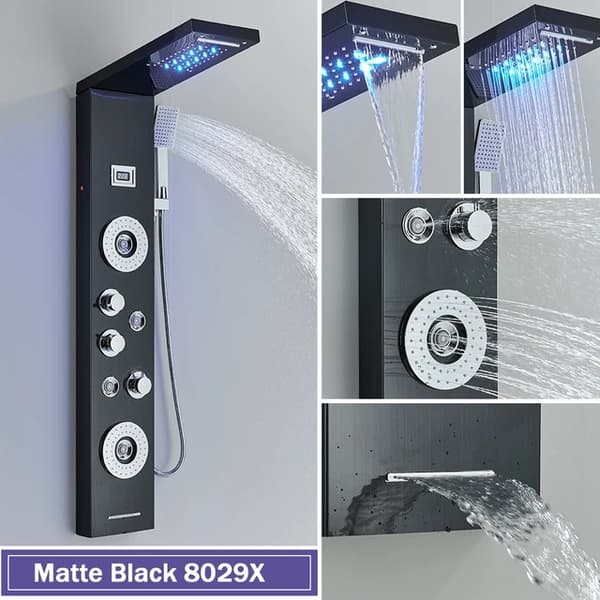 Duschpelare, LED-regn, massagestråle