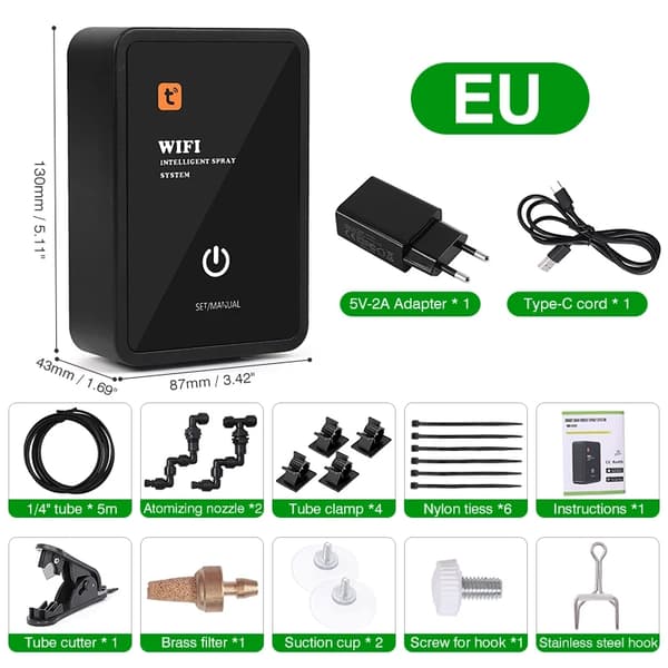 WiFi Reptil Luftfuktare, Anpassningsbar Timer, Tyst Drift,Spray Kit-EUSpray Kit-EU