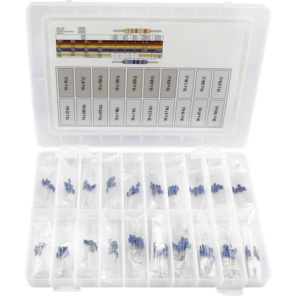 TRU COMPONENTS 418714 Metallfilmsmotstånd sortiment Axial hållmonterade 0.25 W 1 % 390 st