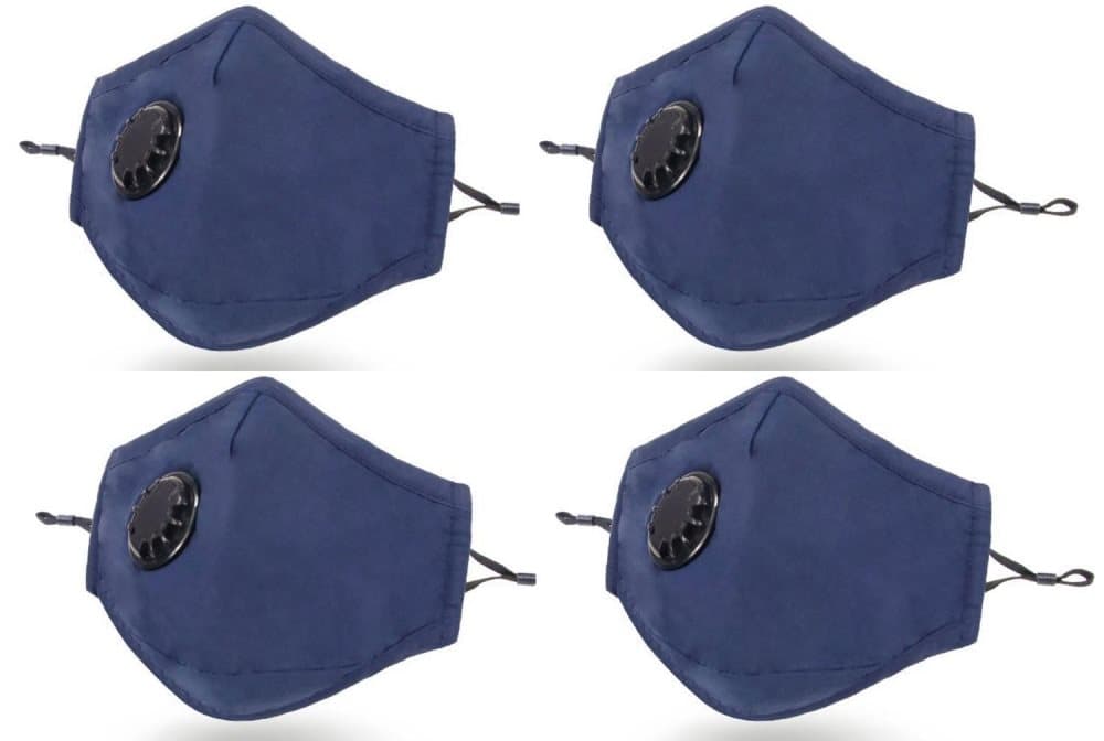 Tvättbart munskydd med ventil 4-pack Bomull med filter