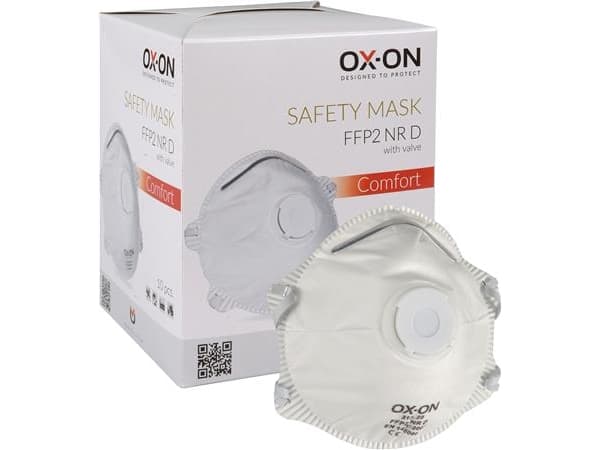 Støvmaske med ventil FFP2NR Danvendes ved faste partikler og flydende aerosoler med lav til middel giftighed, pakke med 10stk