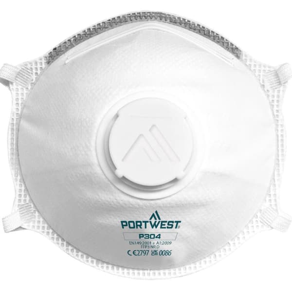 Portwest Dolomite P304 Lightweight Valved Respirator (Pack of 10) White One Size