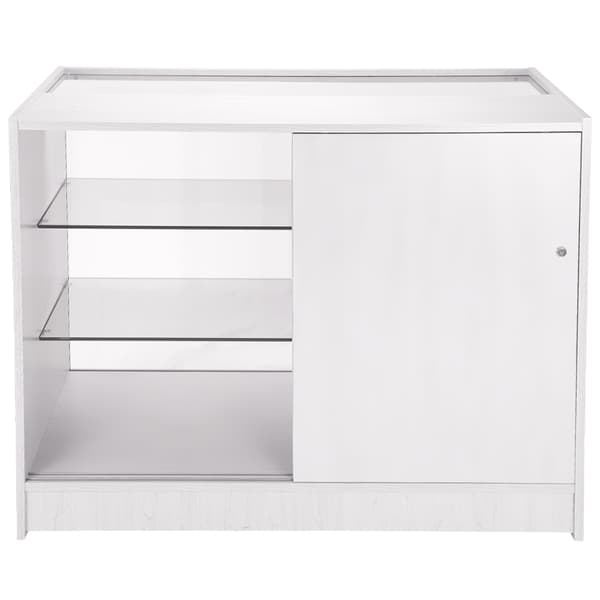 K1200 Vacker Vit Låsbar Moduldisk för Butiker med Glashyllor Display Skyltning Kassadisk Receptionsdisk Butiksdisk Hörndisk Bänk Kassa Reception