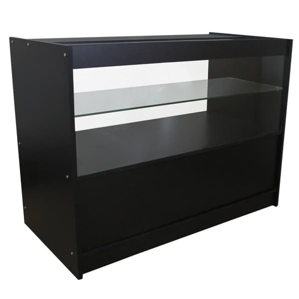 Emperor Vacker Sort & Hvid Moduldisk til Butikker Glas Hylder til Skiltning Kasseapparat Modtagerdisk Butiksdiske Hjørnedisk Display 90cm Høj 60cm Dyb