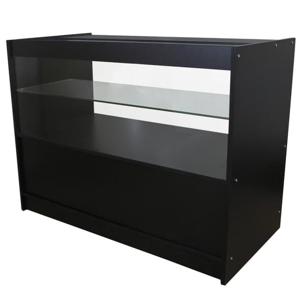 Emperor Vacker Sort & Hvid Moduldisk til Butikker Glas Hylder til Skiltning Kasseapparat Modtagerdisk Butiksdiske Hjørnedisk Display 90cm Høj 60cm Dyb